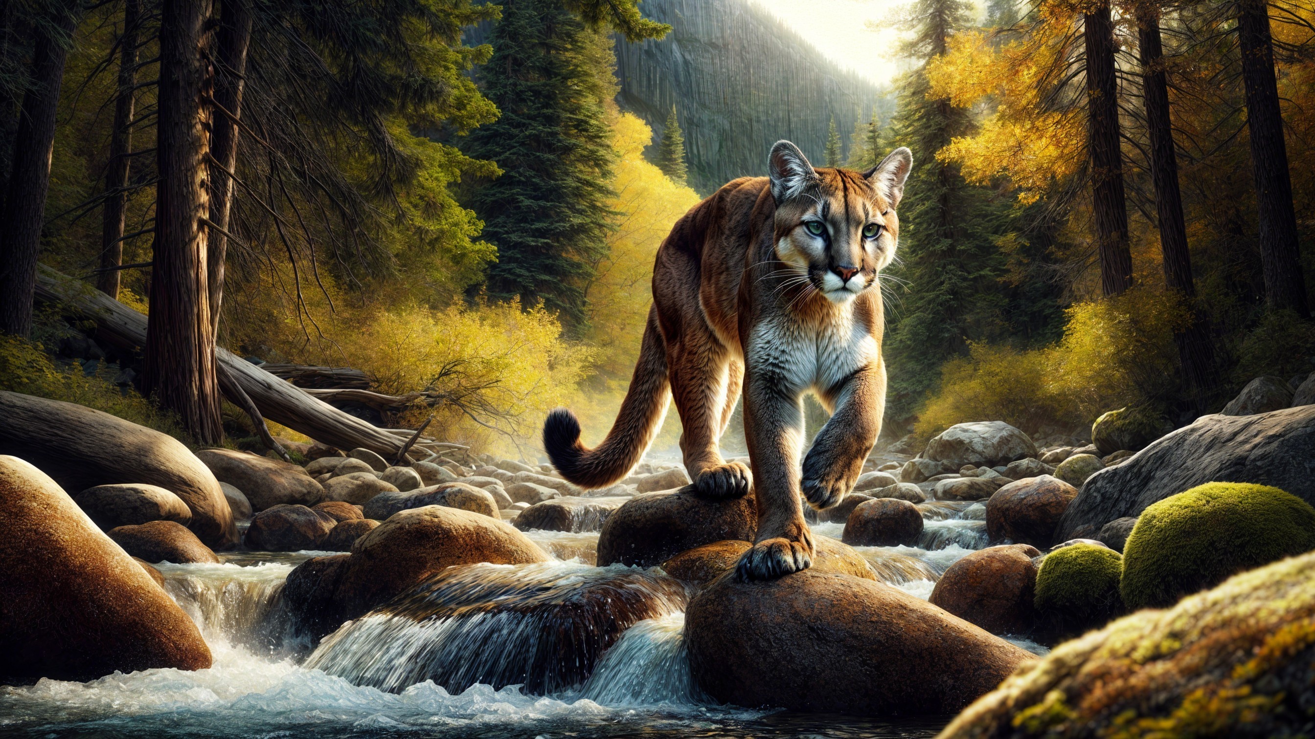 Mountain Lion Walking Through Autumn Landscape