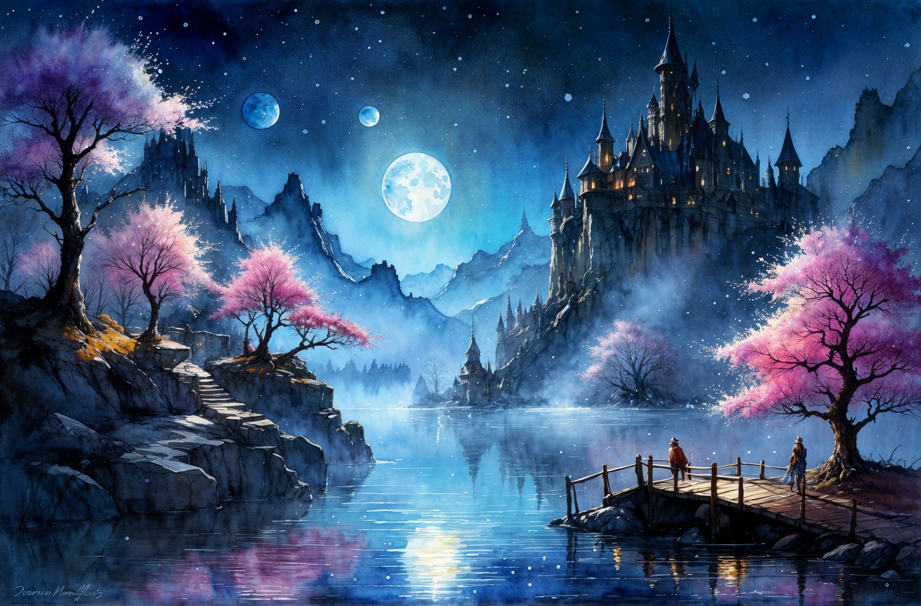 Serene Fantasy Landscape with Lake and Castle