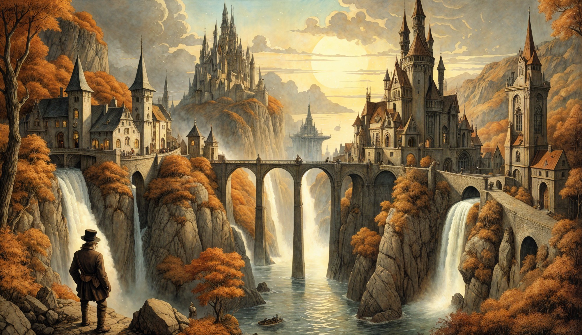 Fantastical Landscape with Castles and Waterfalls