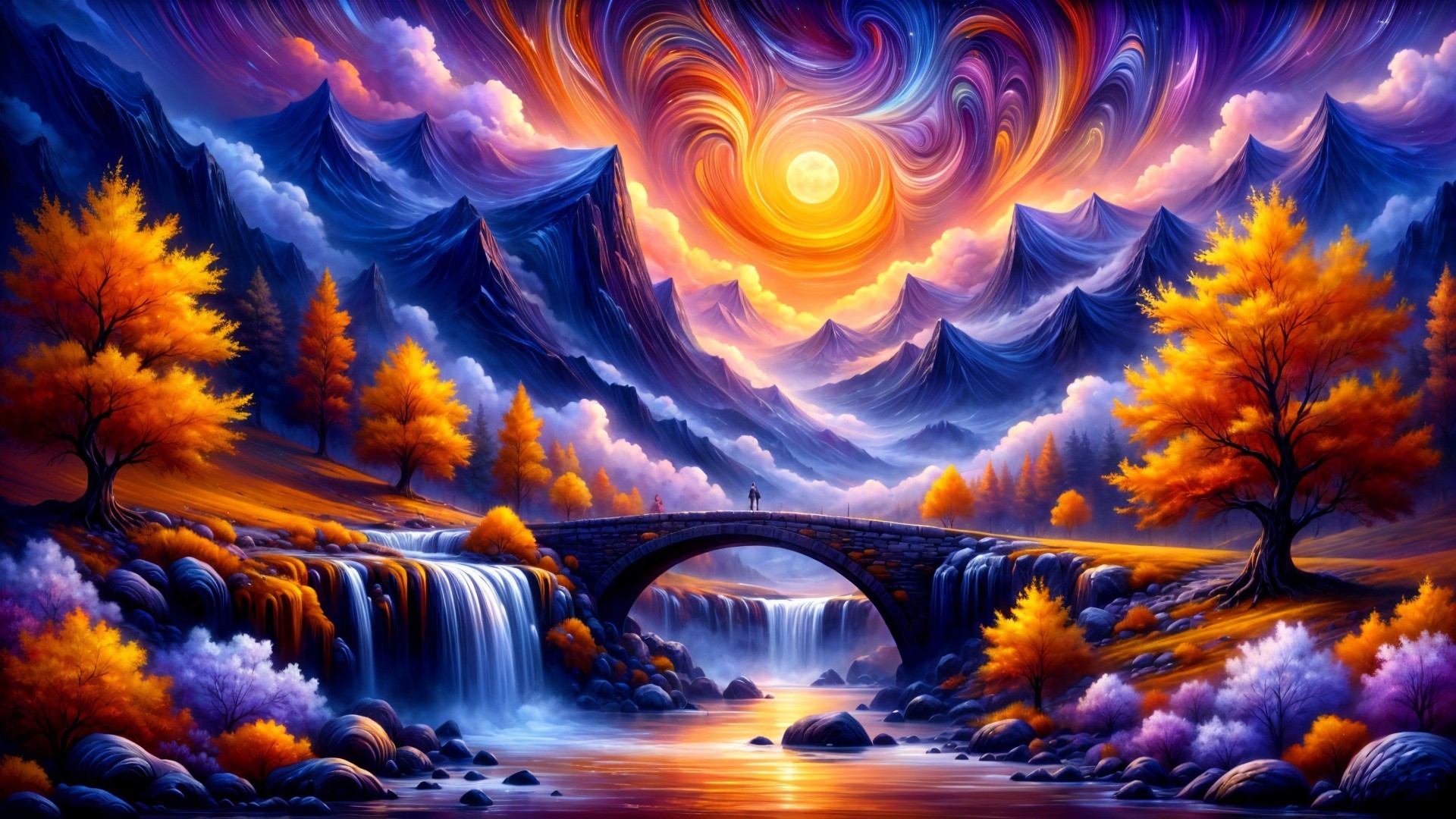 Vibrant Landscape with Mountains and Serene River