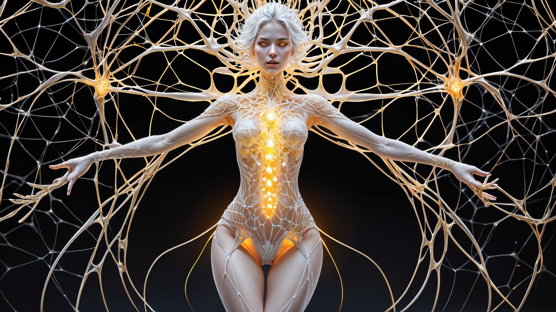 Futuristic Woman with Bioluminescent Neural Structure