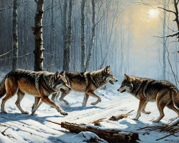 Wolves in a Serene Snow-Covered Winter Forest