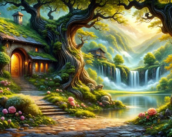 Charming Cottage in Serene Landscape with Waterfall