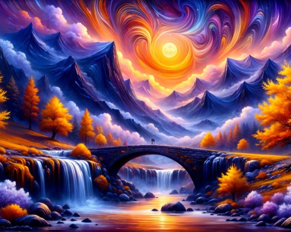 Vibrant Landscape with Mountains and Serene River