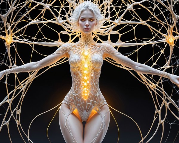 Futuristic Woman with Bioluminescent Neural Structure