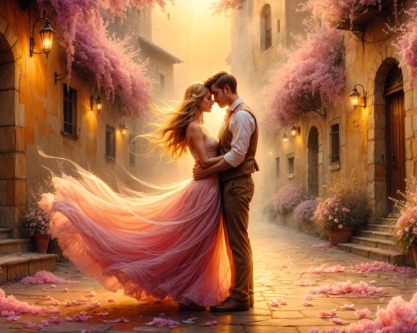 Romantic Alleyway with Wisteria and Roses