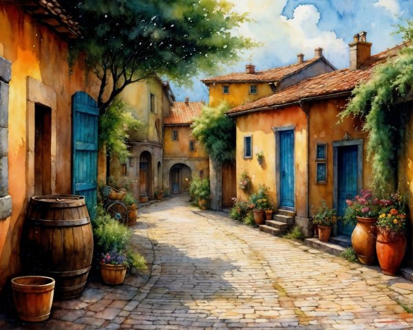 Charming Cobblestone Street in a Picturesque Village