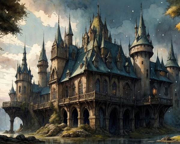 Enchanting Castle by Serene River in Autumn Light