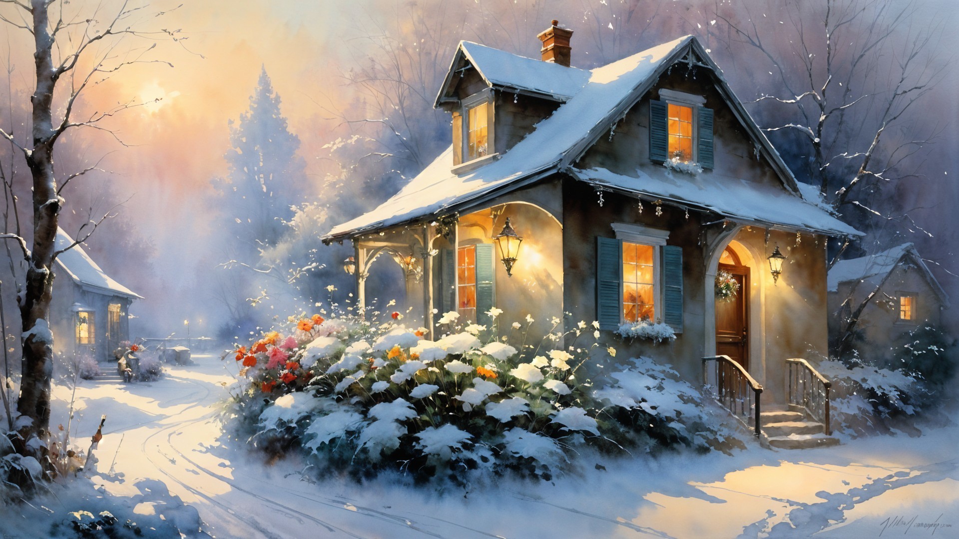Charming Cottage in a Snowy Winter Landscape