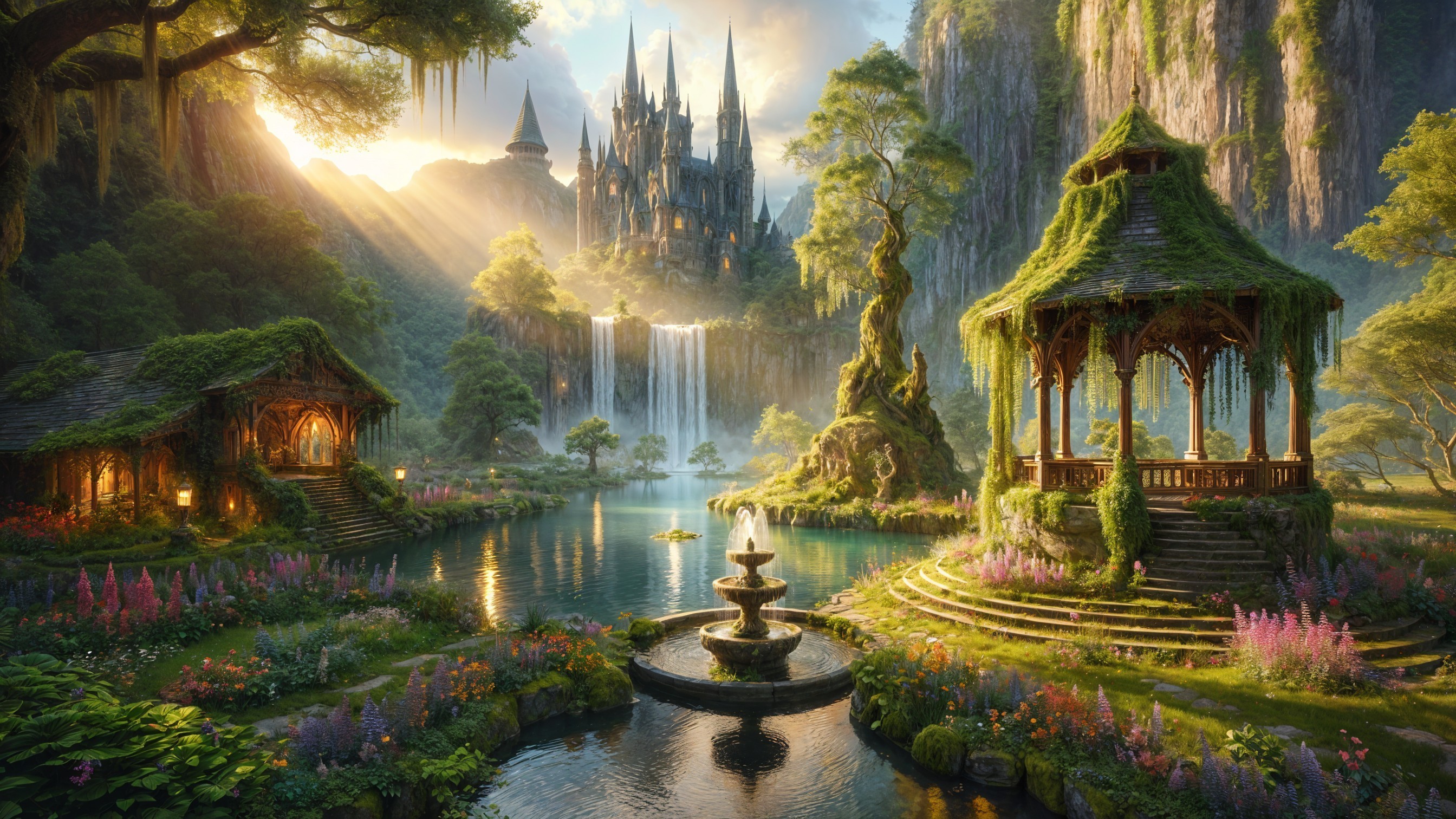 Serene Fantasy Landscape with Castle and Lake