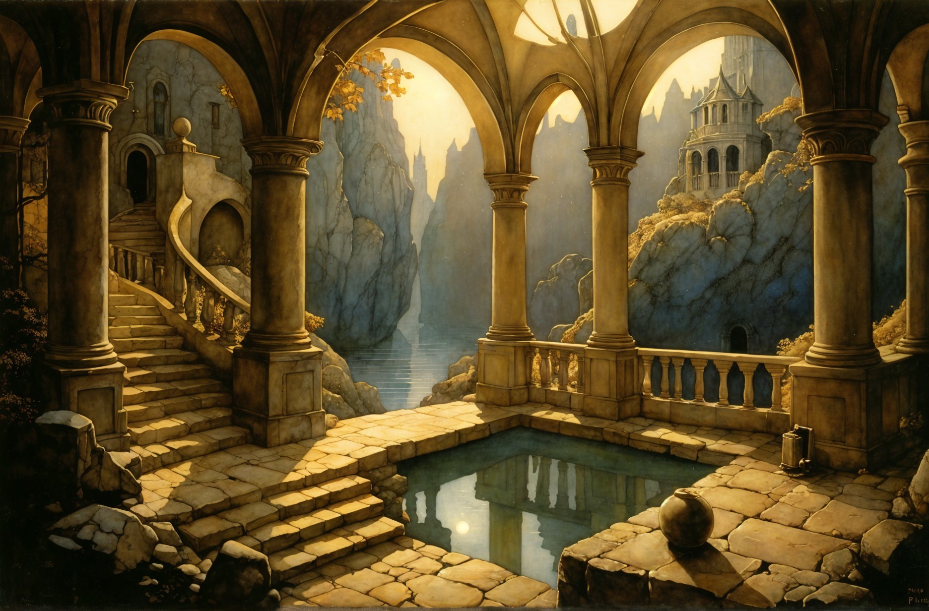 Mystical Landscape with Stone Terrace and Castle