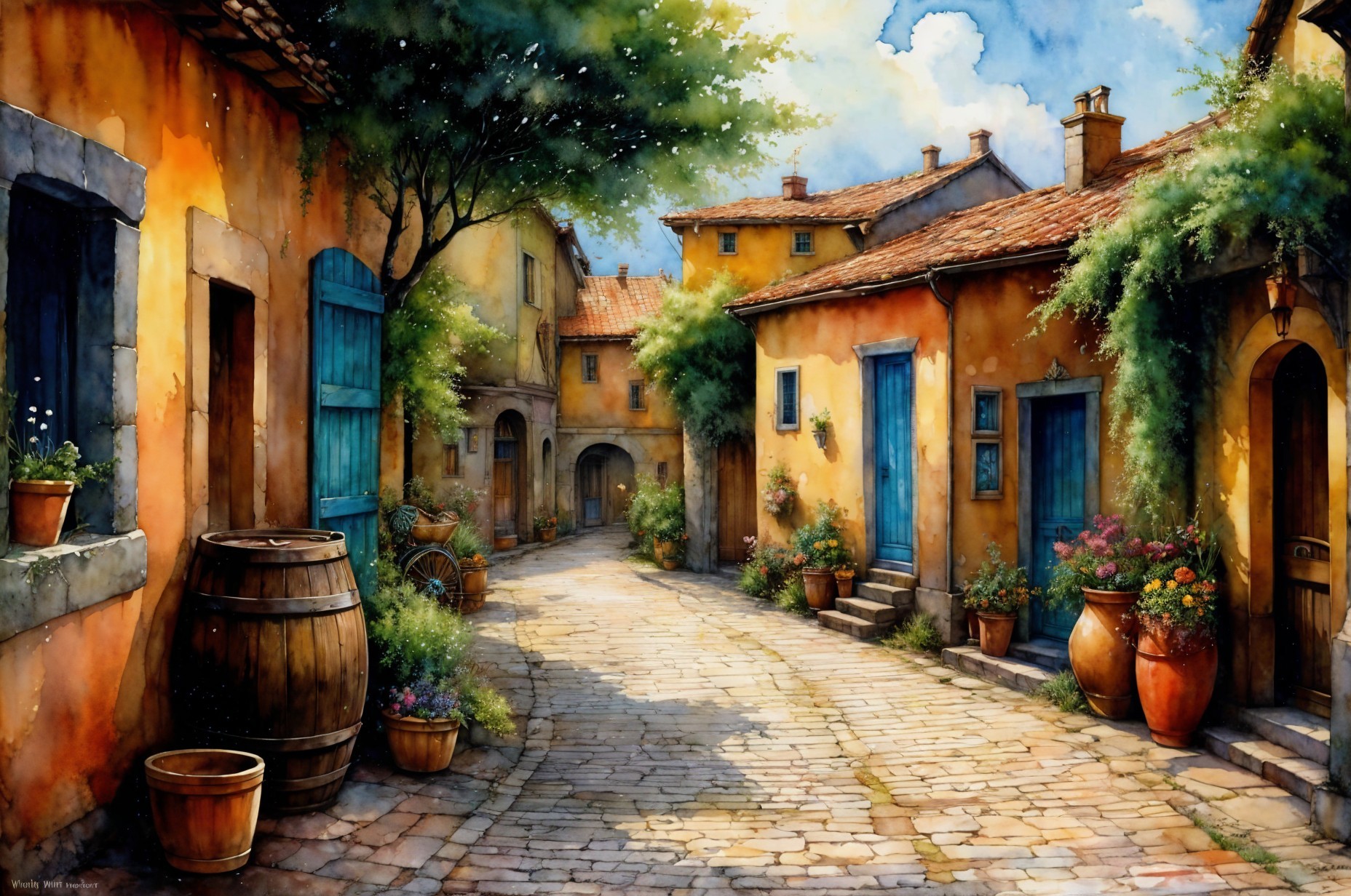 Charming Cobblestone Street in a Picturesque Village