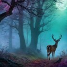 Majestic deer by a moonlit stream in a forest