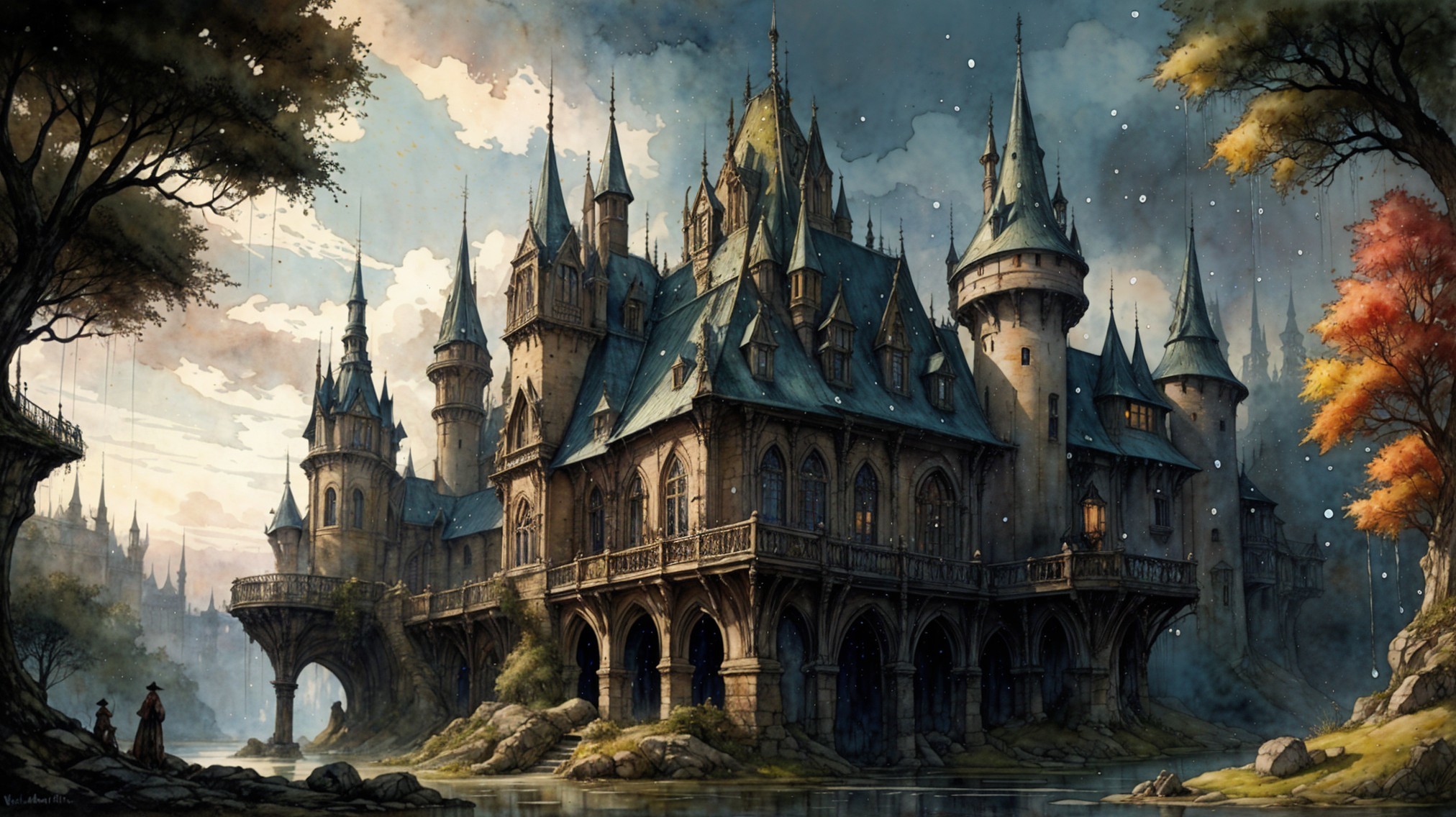 Enchanting Castle by Serene River in Autumn Light