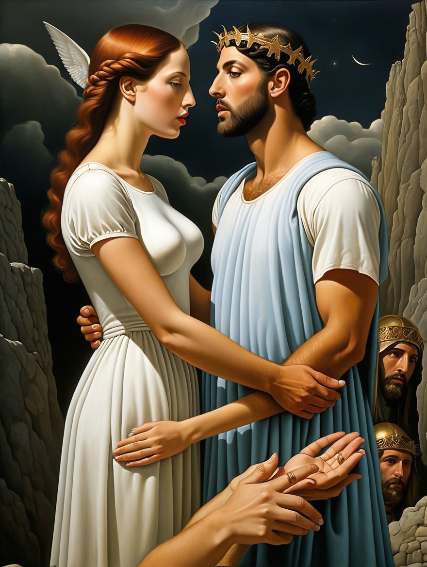 Intimate Moment Between a Man and Woman in Dramatic Setting