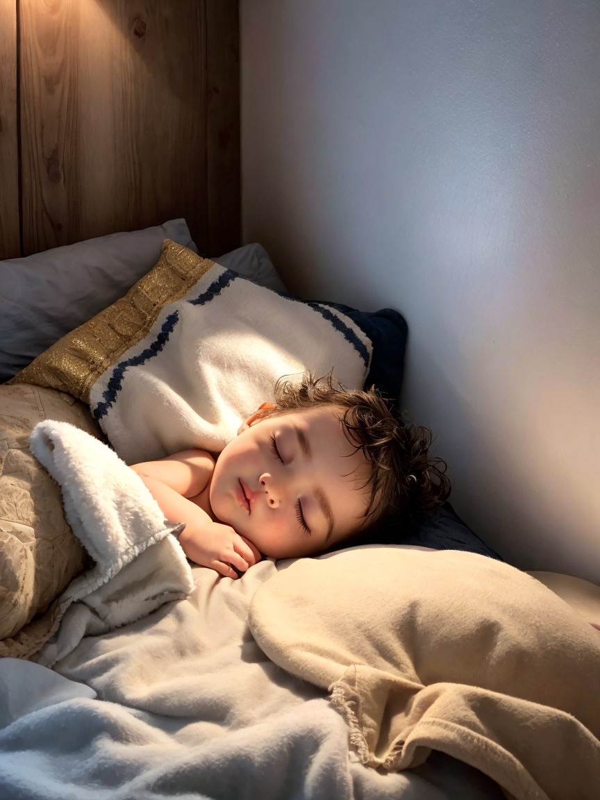 Toddler Sleeping Peacefully on Bed with Decorative Pillows
