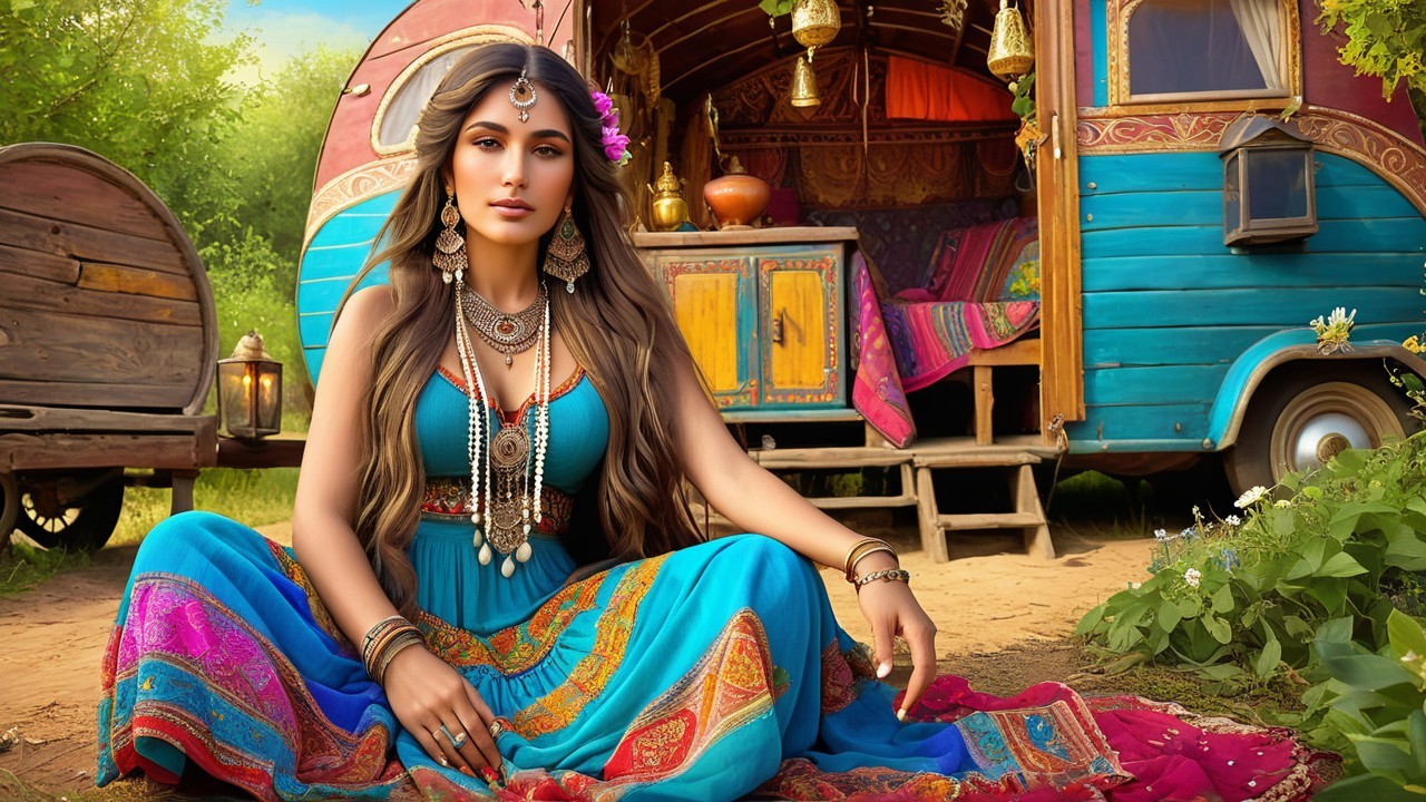 Young Woman in Blue Dress by Vibrant Caravan