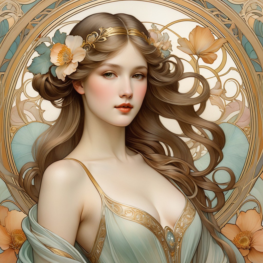 Illustration of a Woman with Floral Accents and Crown