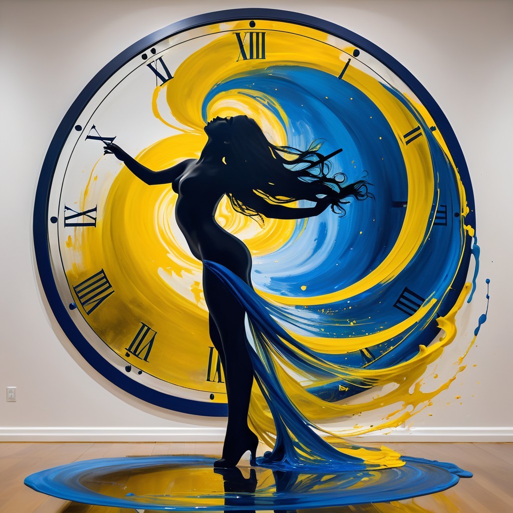 Silhouette of a Woman with Vibrant Clock Design