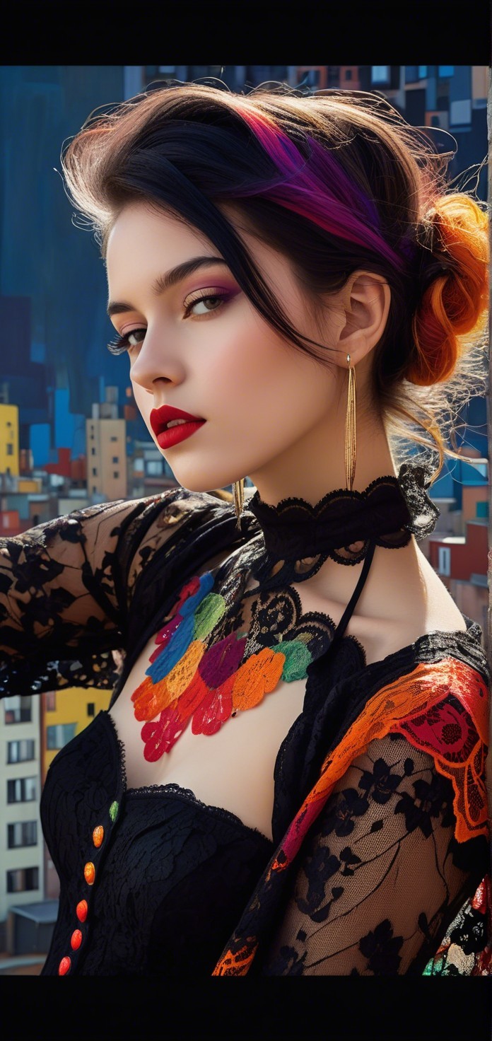 Portrait of a Young Woman with Colorful Hair and Makeup