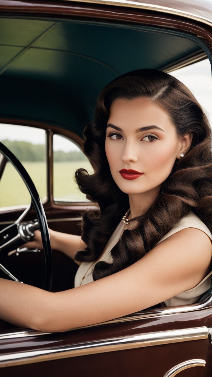 Glamorous Woman in Vintage Car with Timeless Elegance