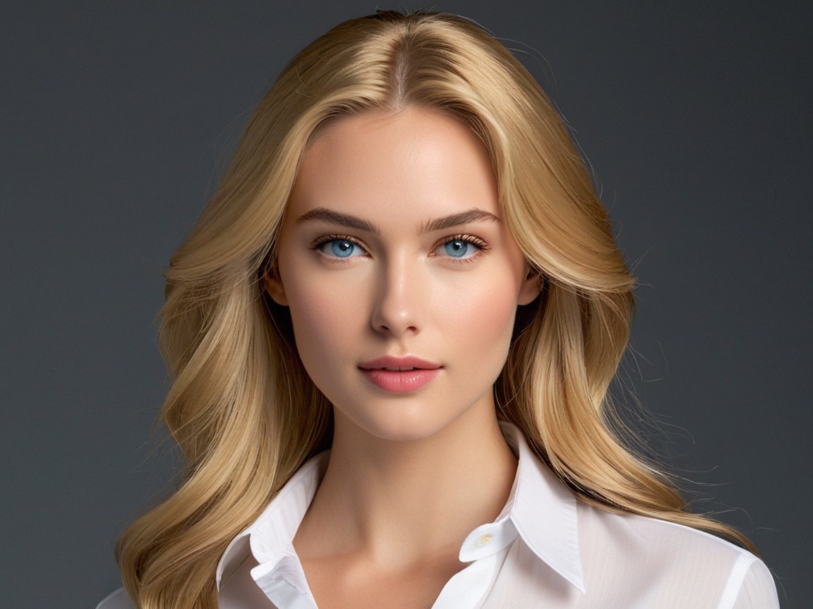 Portrait of a young woman with blonde hair and blue eyes
