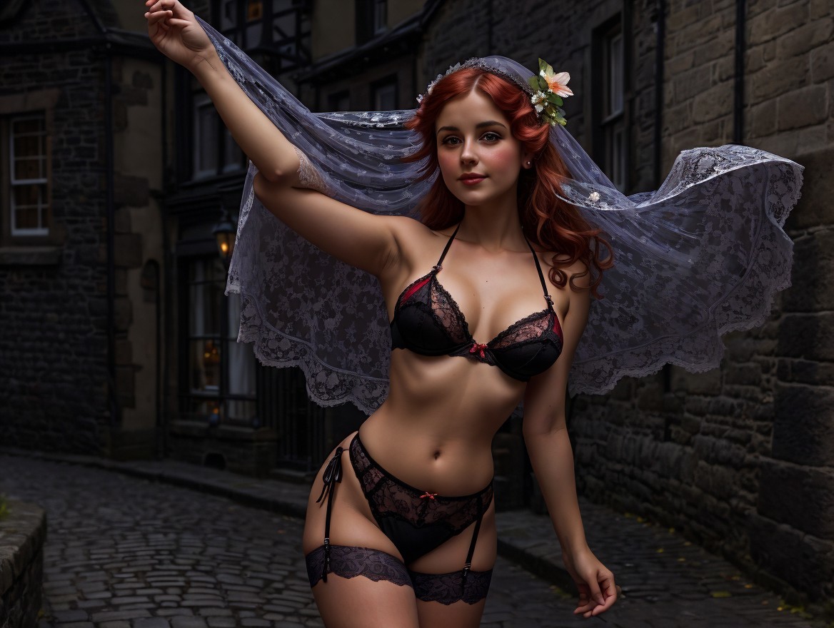 Confident Woman in Black Lingerie with Rustic Backdrop