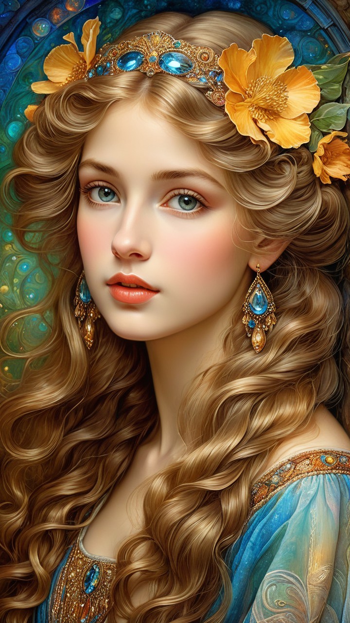 Young woman with golden hair and vibrant background