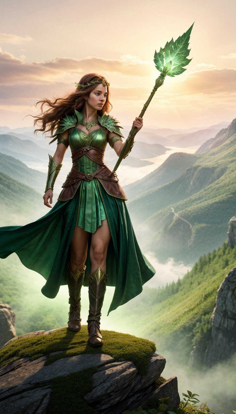 Female Fantasy Character on Rocky Outcrop at Sunset