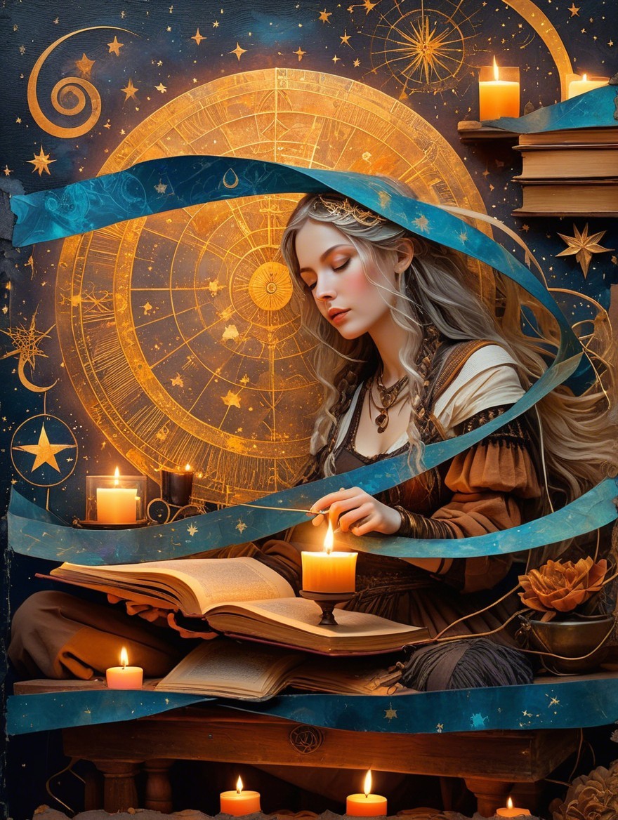 Young Woman Reading in a Mystical Candlelit Setting