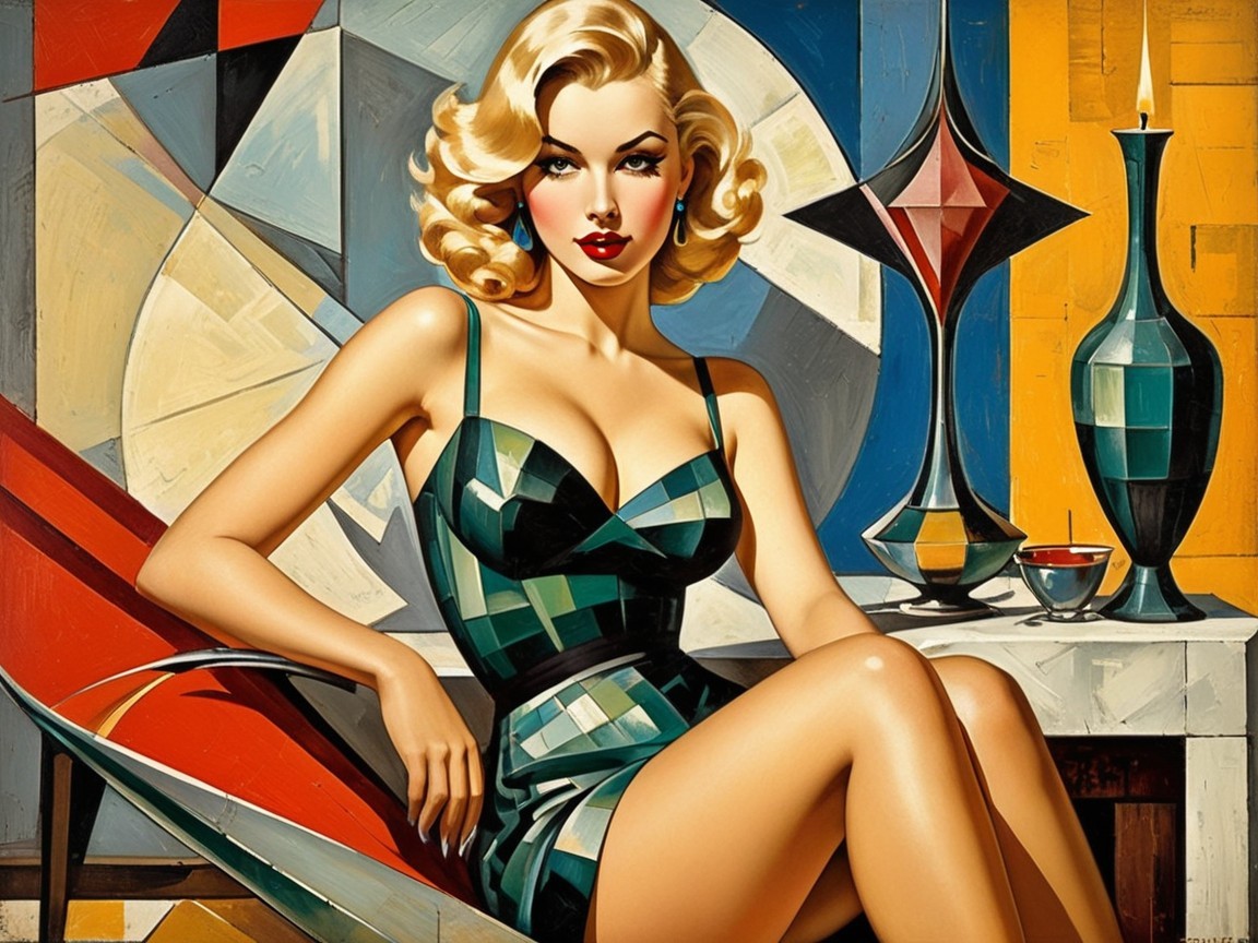 Glamorous Woman in Vibrant Geometric Setting