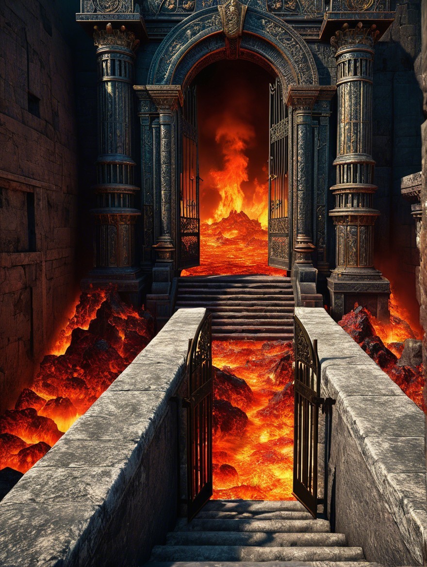 Ornate Doorway Revealing Fiery Lava Landscape