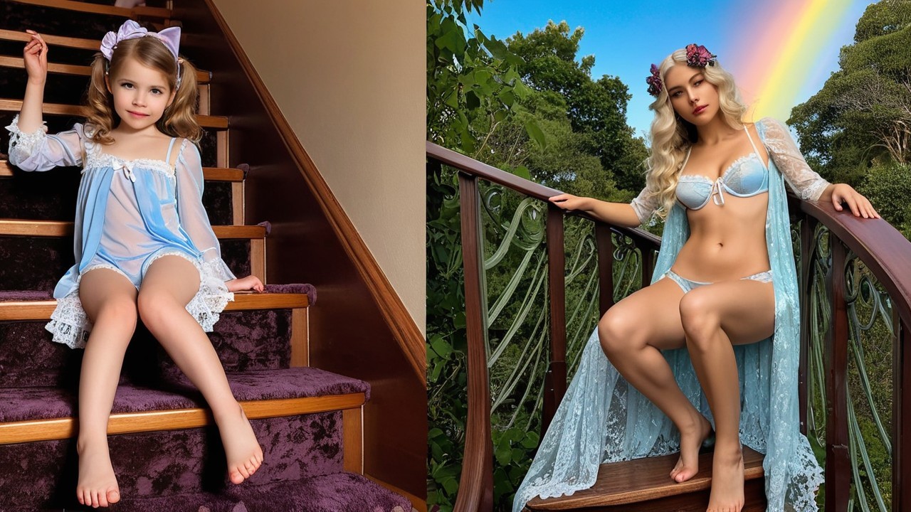 Contrast of Youthful Innocence and Adult Elegance in Blue