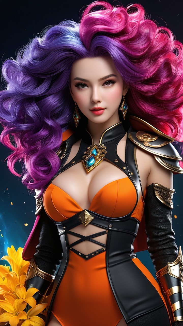 Fantasy Character with Purple and Pink Hair Details