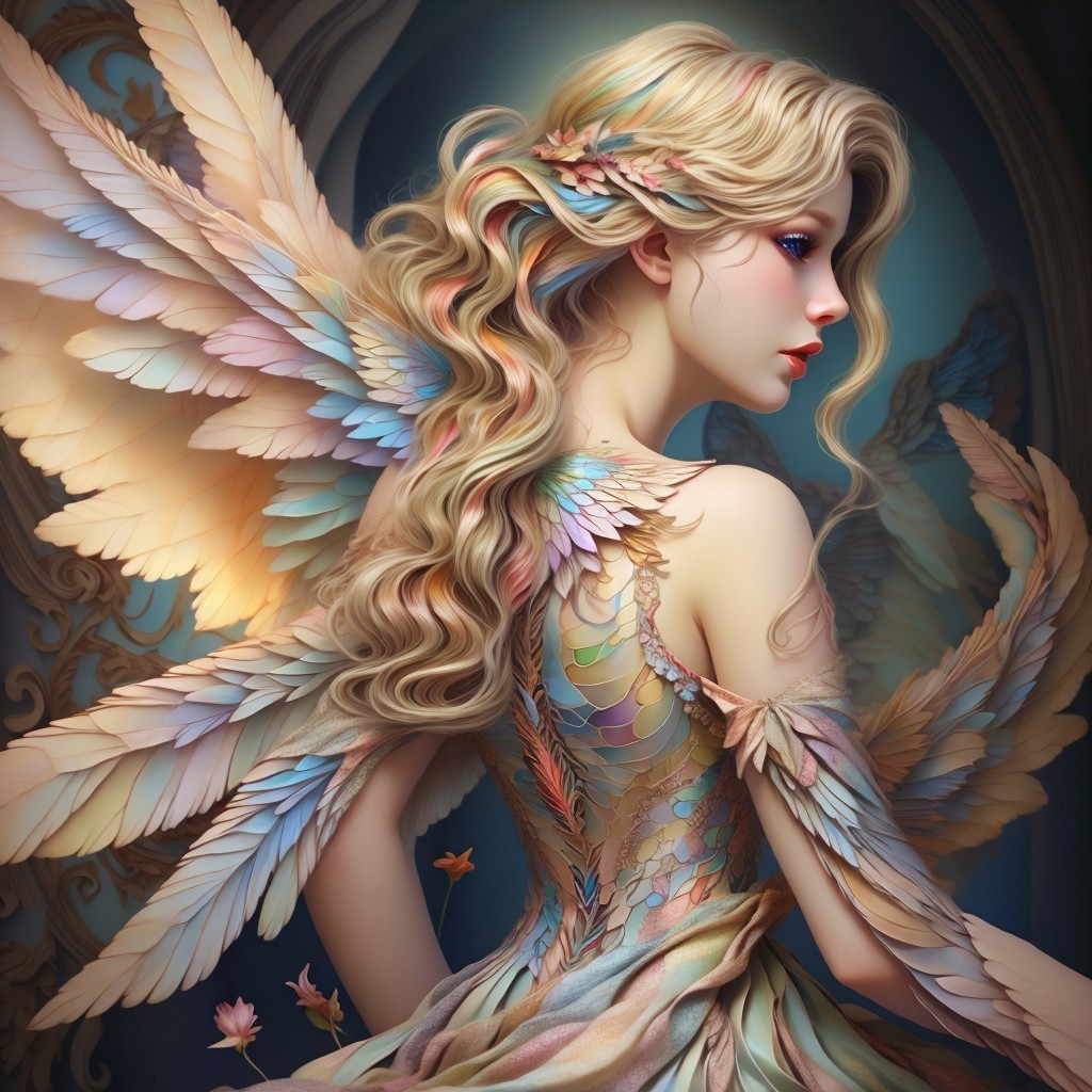 Fairy Figure with Pastel Wings in Enchanted Realm