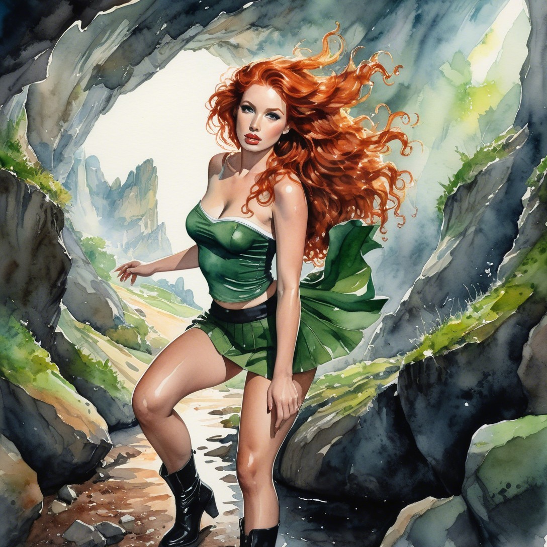 Watercolor Painting of Woman in Natural Landscape