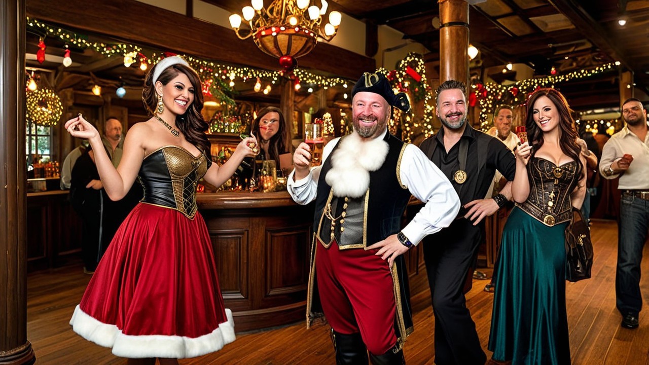 Festive Restaurant Scene with Diverse Holiday Attire