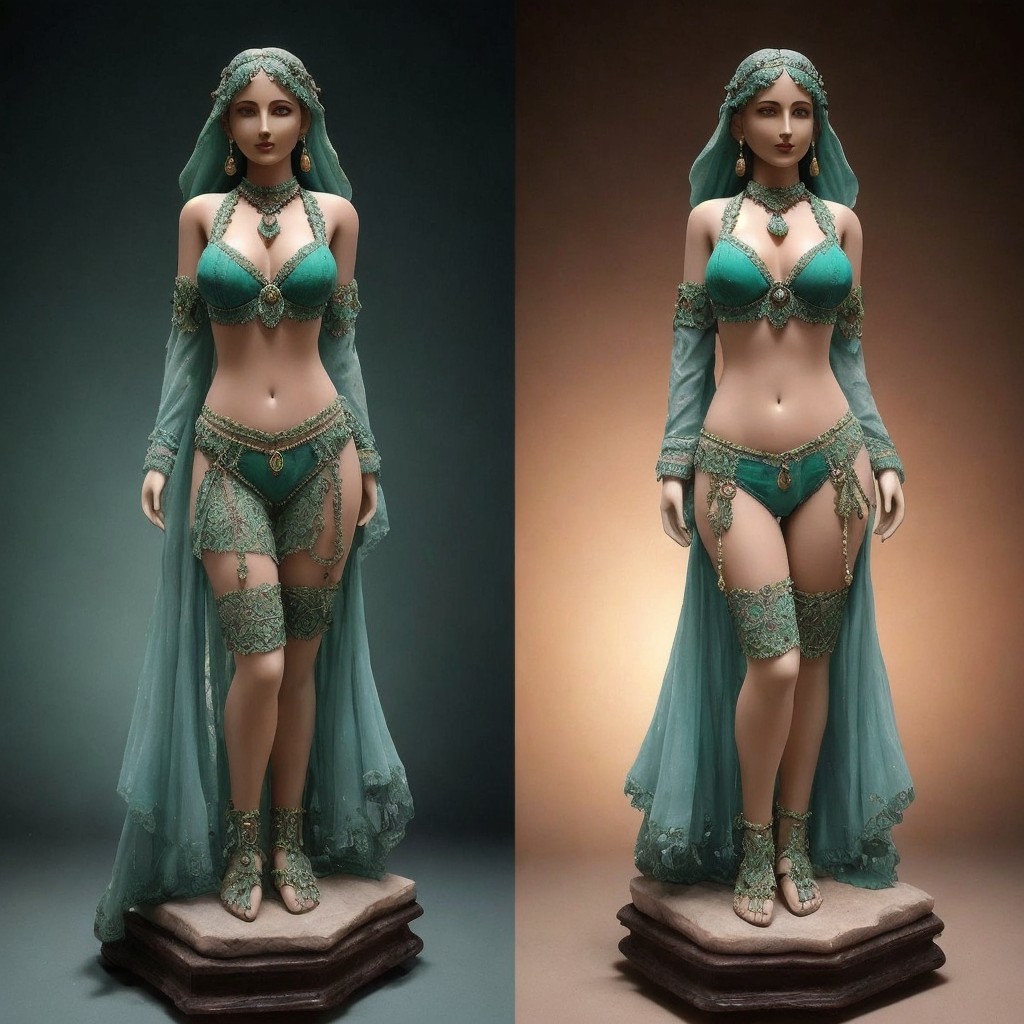 Elegant Mannequin in Intricate Turquoise Attire