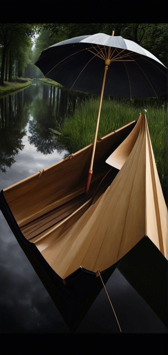 Serene Boat on Calm River Surrounded by Greenery