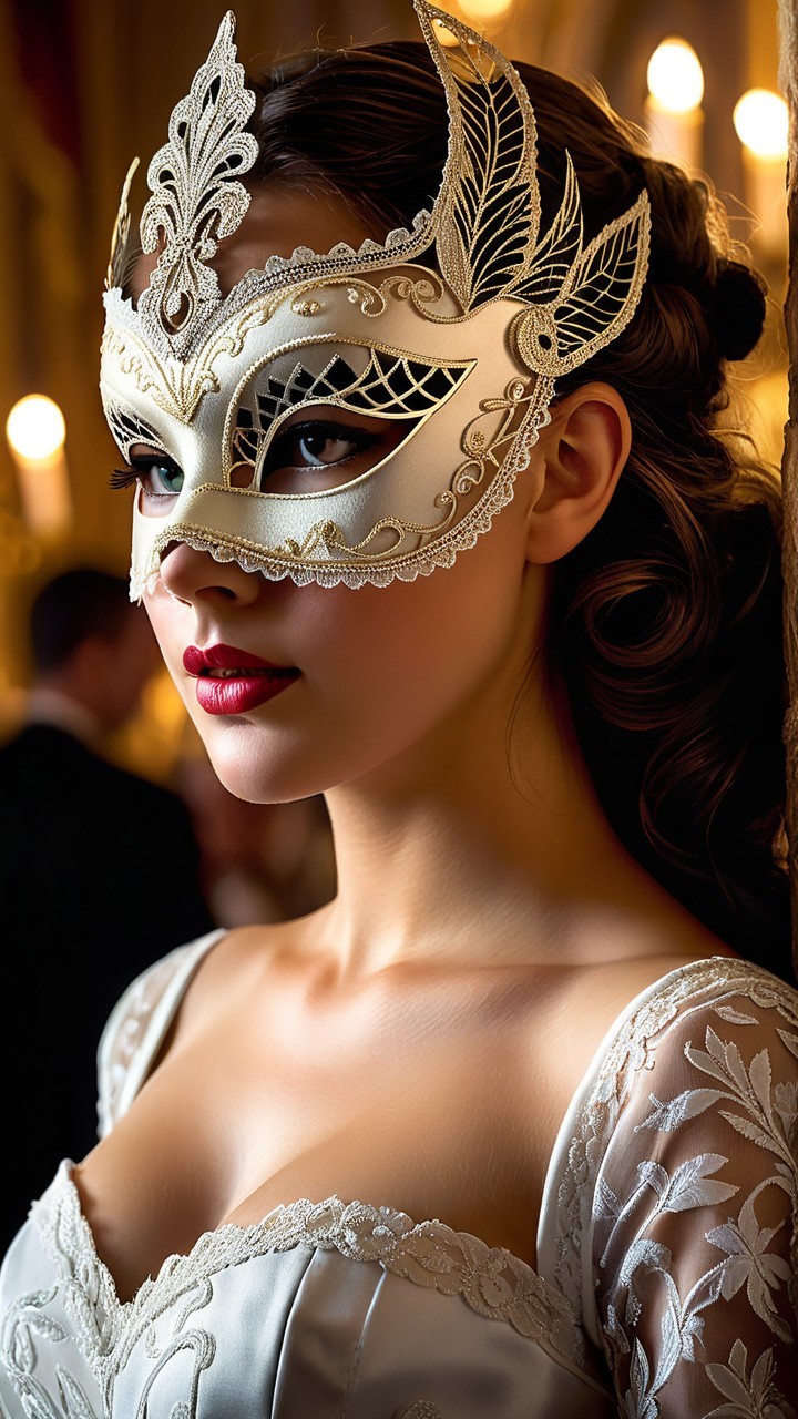 Close-Up Portrait of Woman in Venetian Masquerade Mask