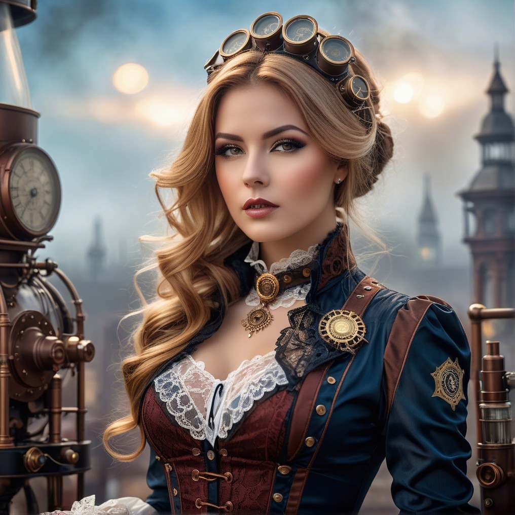 Steampunk Woman in Vintage Outfit with Accessories