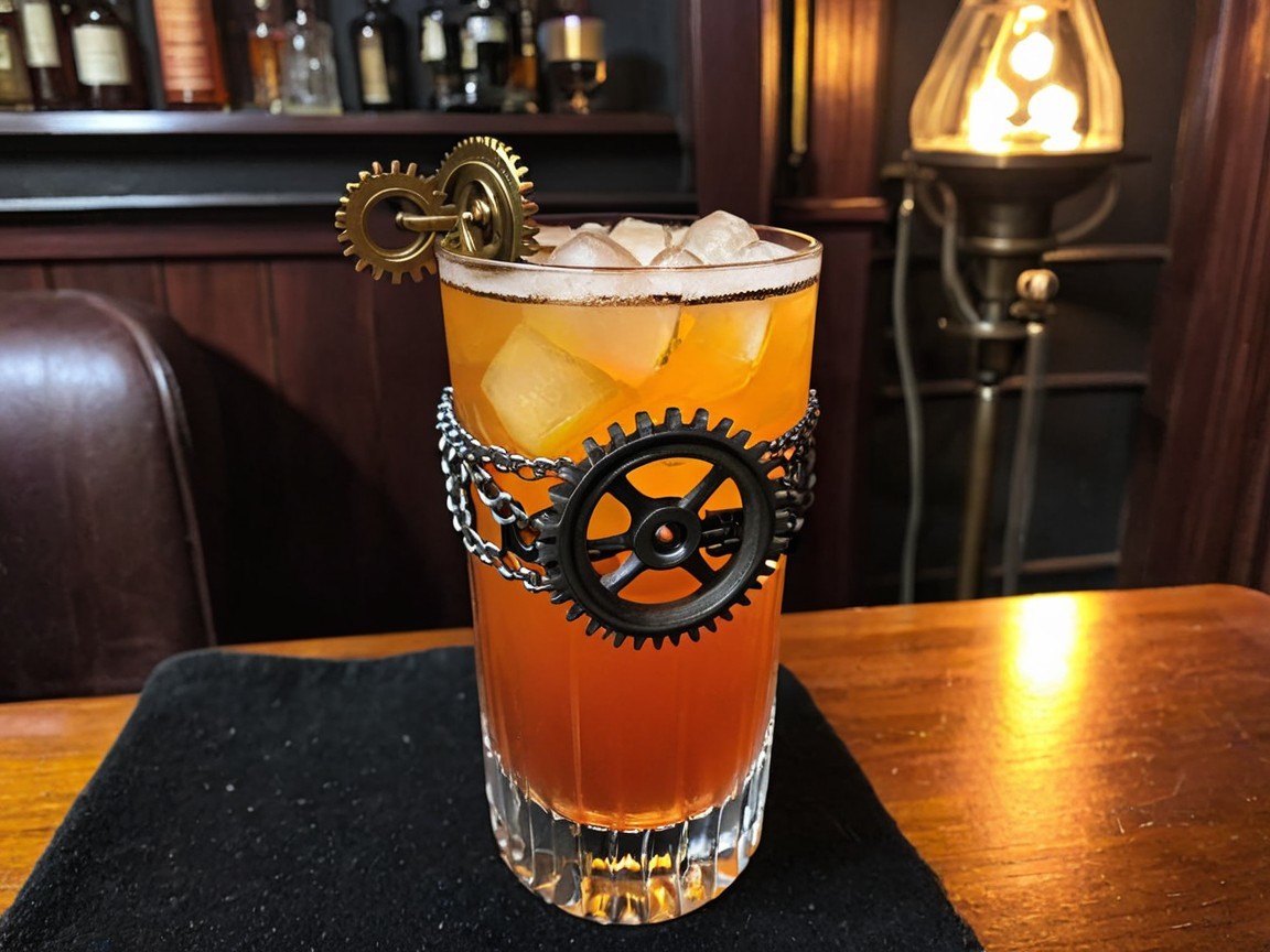 Vibrant Orange Drink in Steampunk Glass Setting