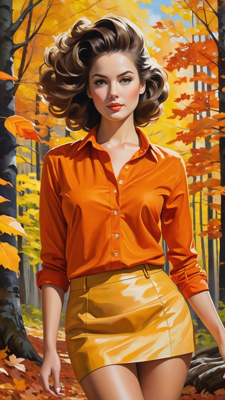 Confident Woman in Vibrant Autumn Forest Setting