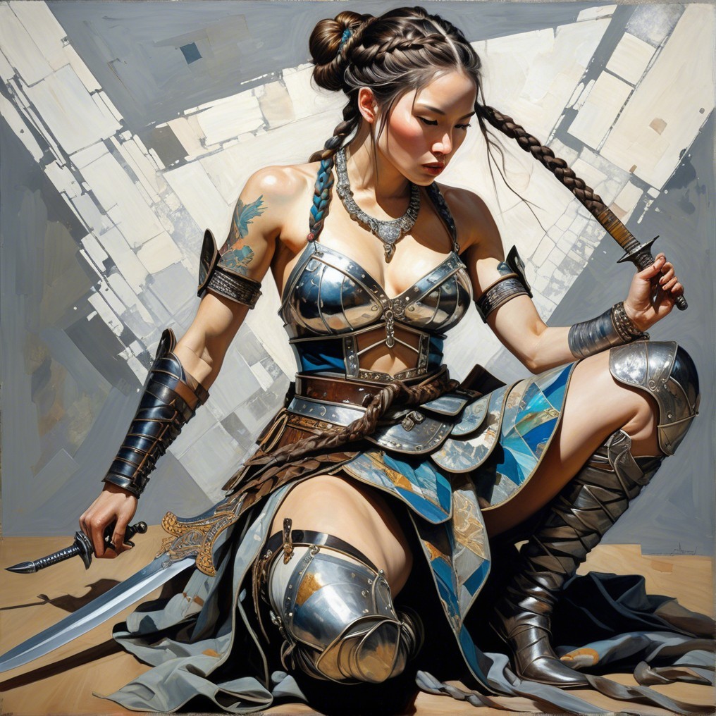 Warrior Woman in Intricate Armor with Sword
