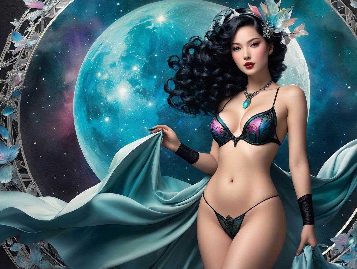 Intricate Lingerie Set with Celestial Backdrop