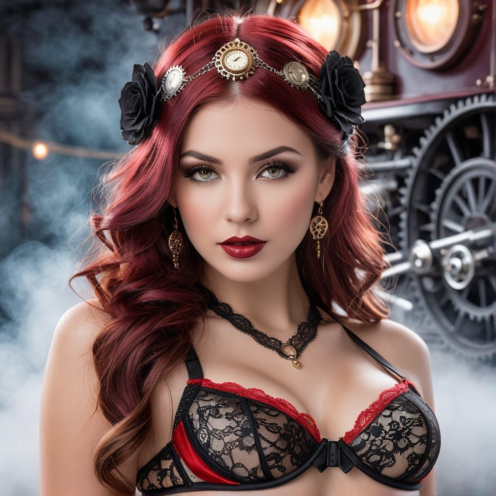 Striking Woman in Black Lace with Steampunk Elements