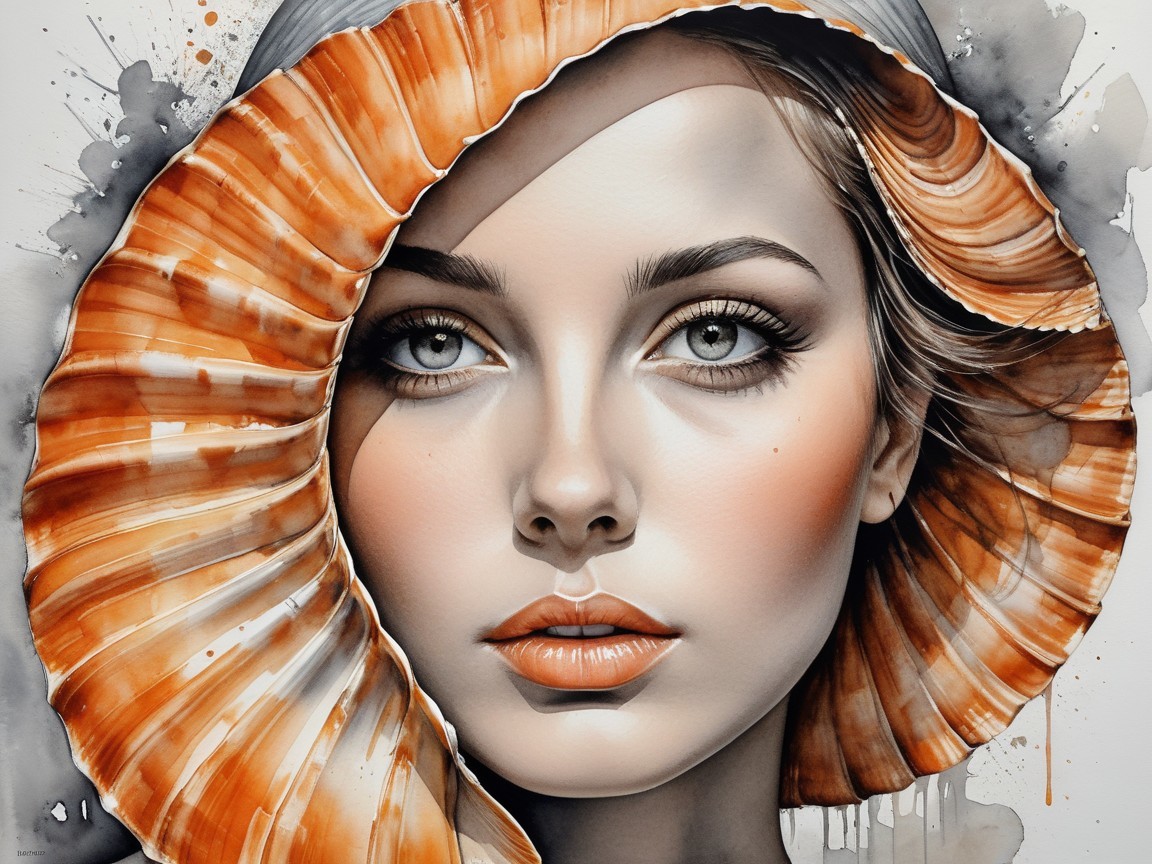 Portrait of a Young Woman Framed by an Orange Seashell