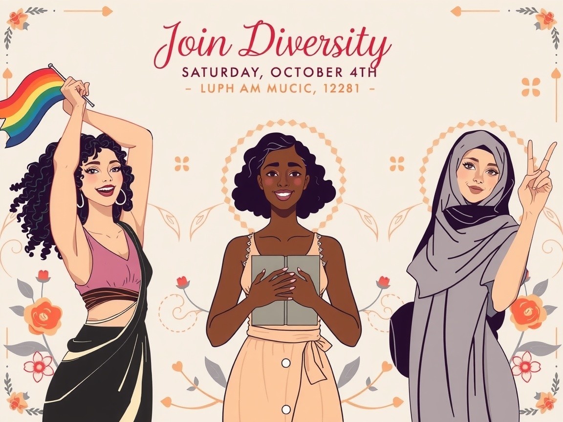 Three Diverse Women with Cultural Symbols and Patterns
