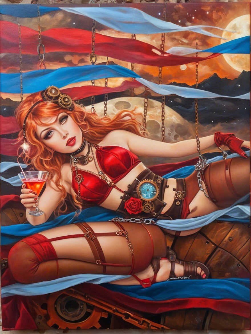 Steampunk Artwork of Woman with Red Hair and Gears