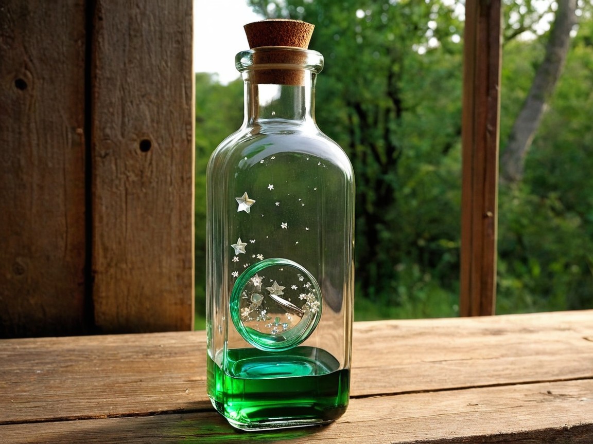 Glass Bottle with Cork and Artistic Star Designs